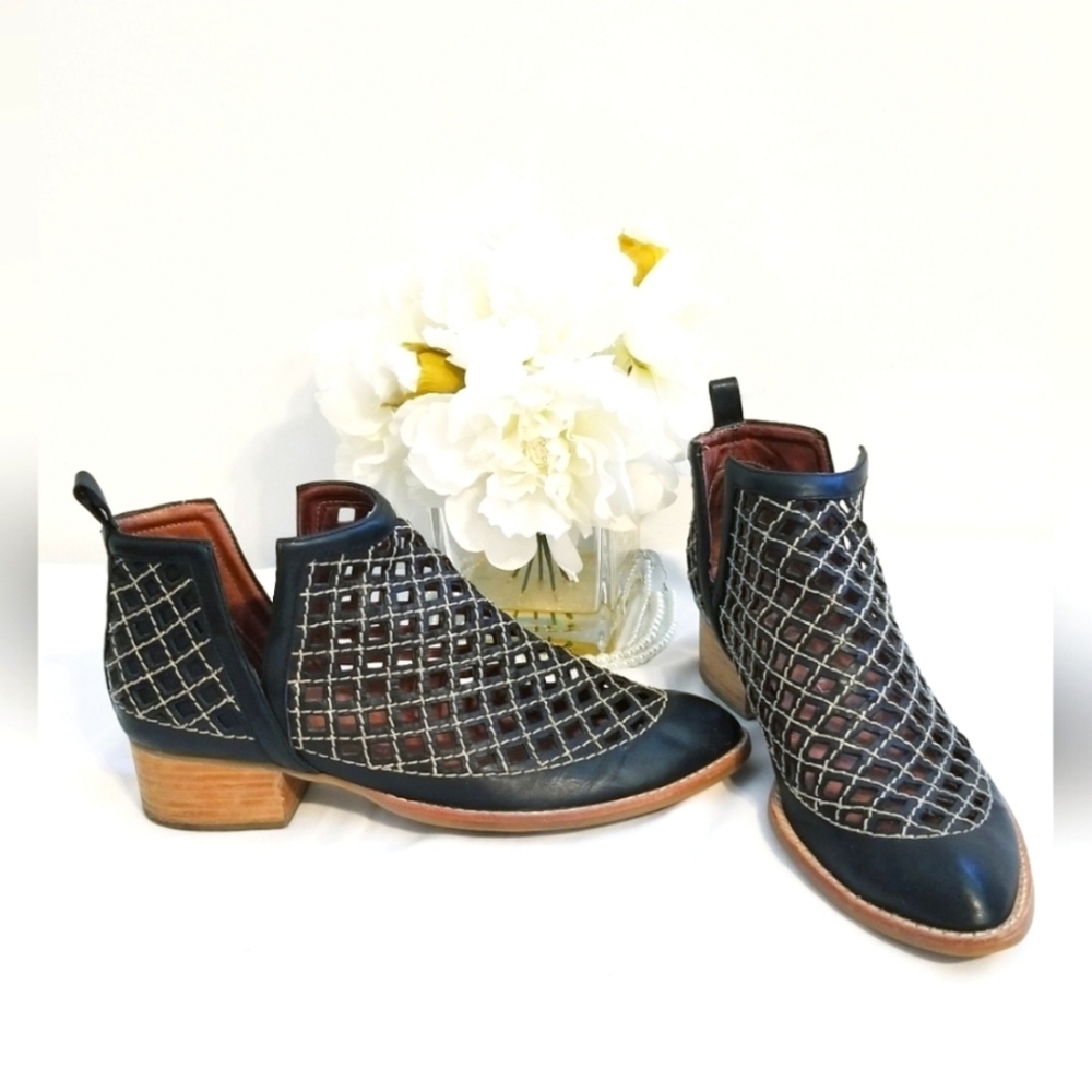 Jeffrey Campbell Black Leather Cut Out Taggart Ankle Booties
